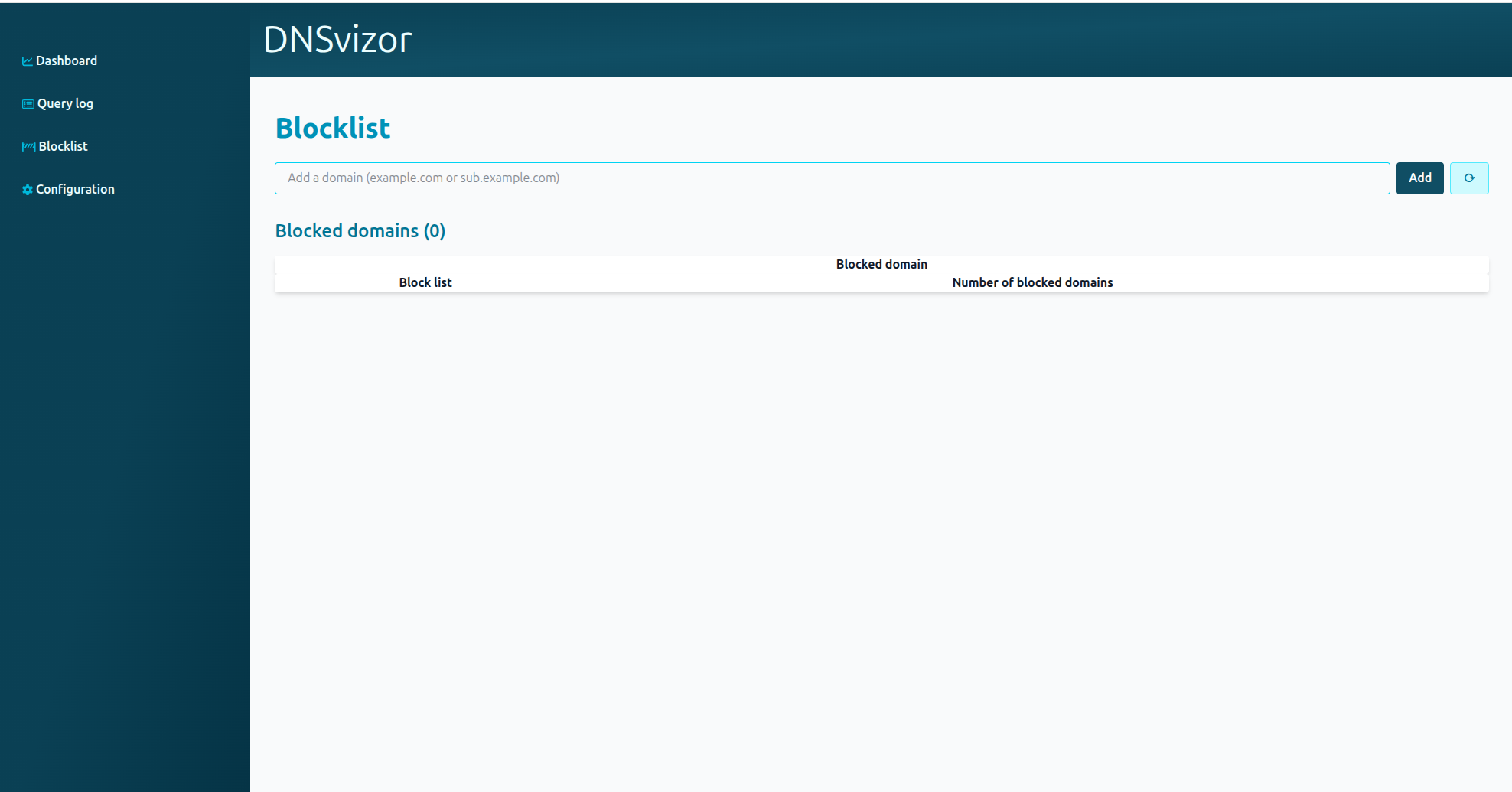 Dnsvizor blocklist web interface