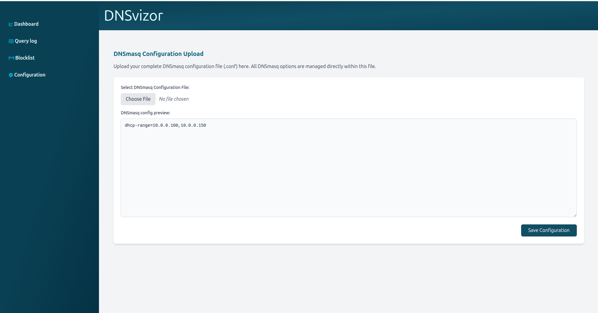 Dnsvizor configuration web interface