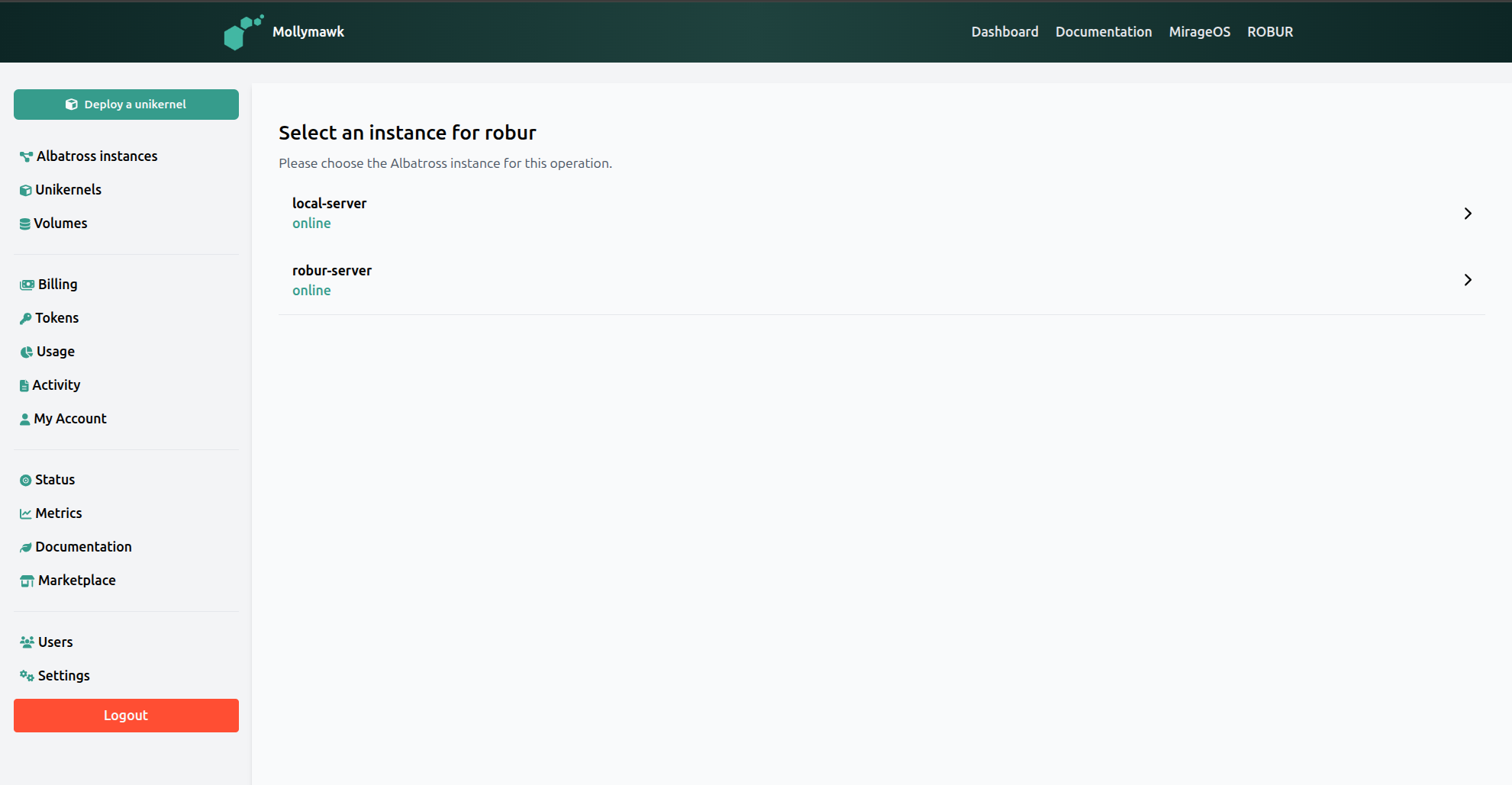 Unikernel albatross server selection