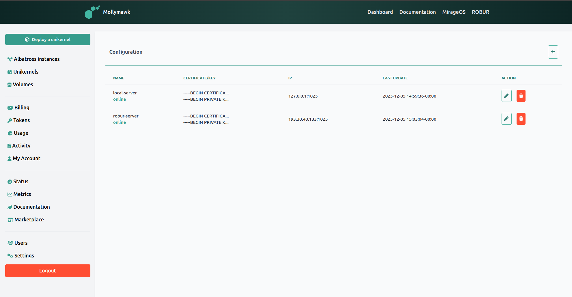 Mollymawk list of albatross servers