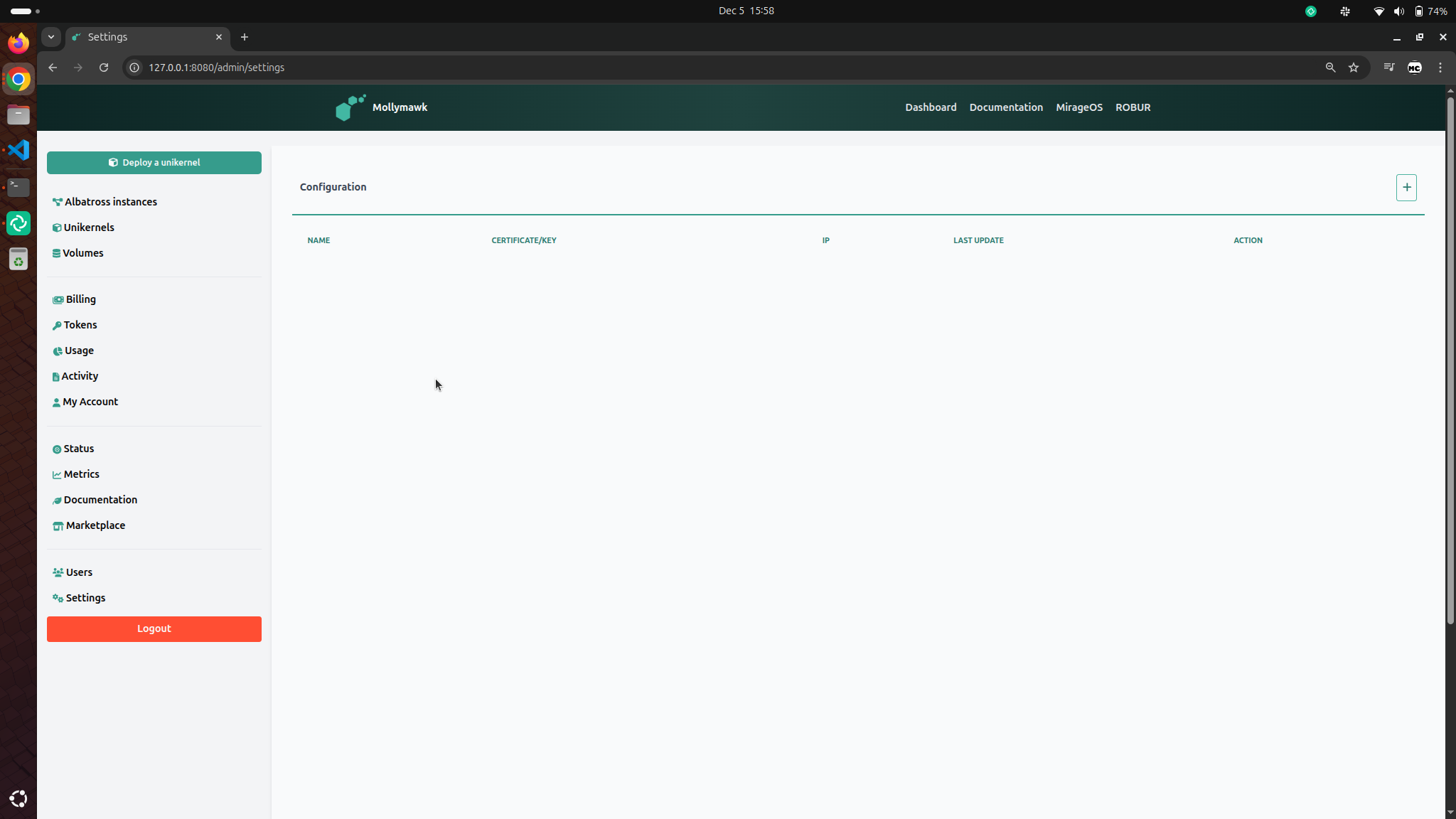 Mollymawk Settings page